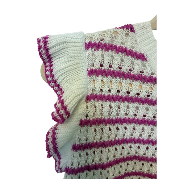 Women's Cute Summer Crochet Striped Crewneck flounce Ruffles Cap Sleeve tops S - Picture 8 of 8